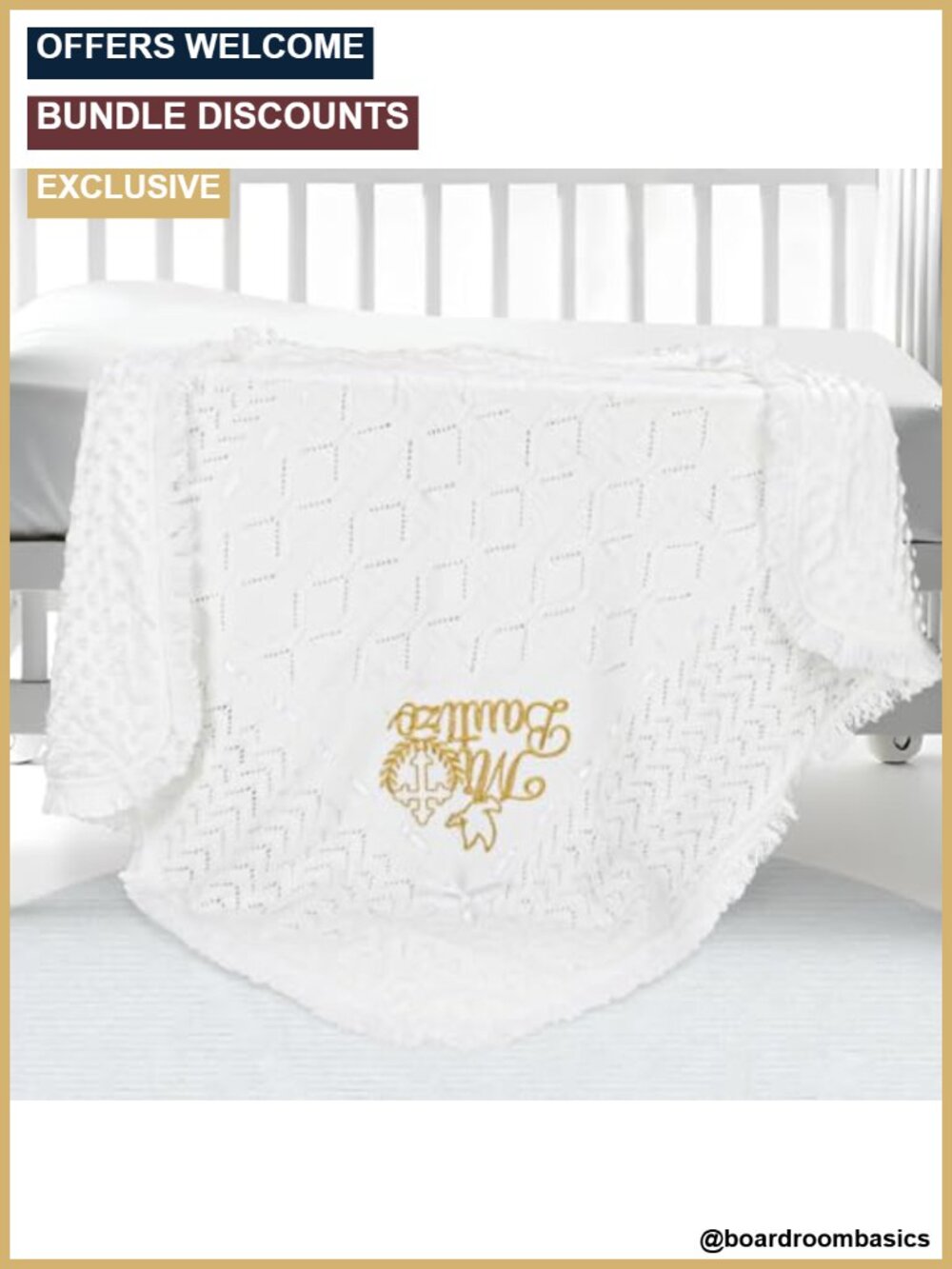 Embroidered Baptism Christening Baby Blanket Knit Crochet Cross Dove 35x39